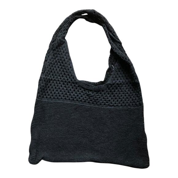 Set of 3 Knit Crochet Tote Bags Black Beige Cream Mesh Slouchy Hobo Reusable - Picture 3 of 11